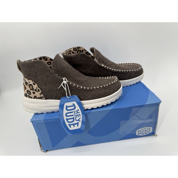Hey Dude Shoes - Hey Dude Denny Crafted 40209-90L Womens US 9 W Leopard Print Moc Toe Ankle Shoes